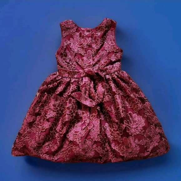 Pastourelle by Pippa & Julie Floral Lace Overlay Dress Size 6X Colors Maroon - Picture 7 of 7